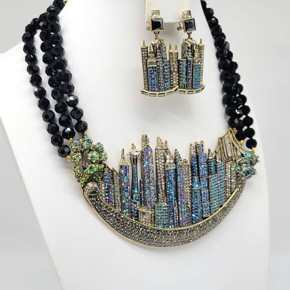 Heidi Daus Swarovski Crystal Skyline Statement Necklace and Earring Set NIB - Picture 5 of 10